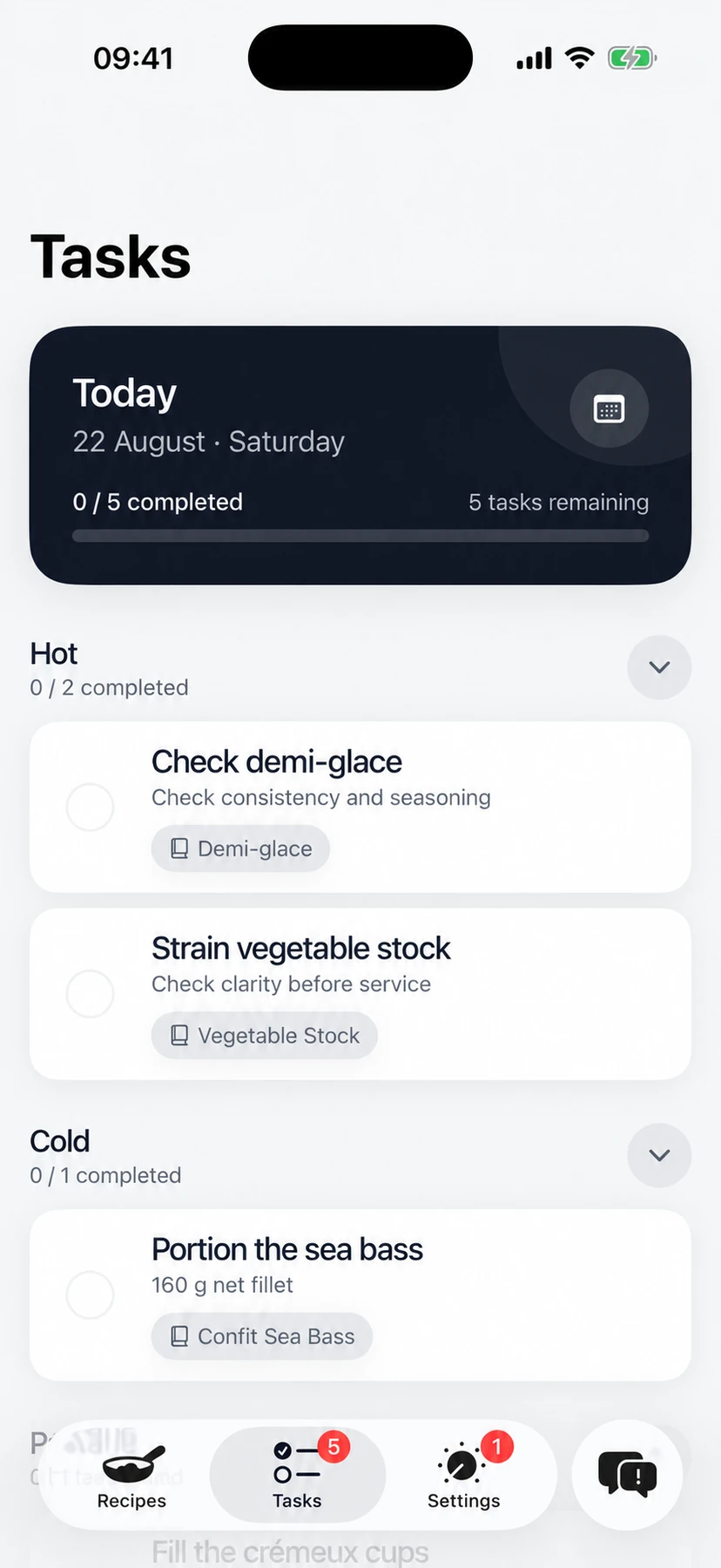 Reçete — Daily preparation